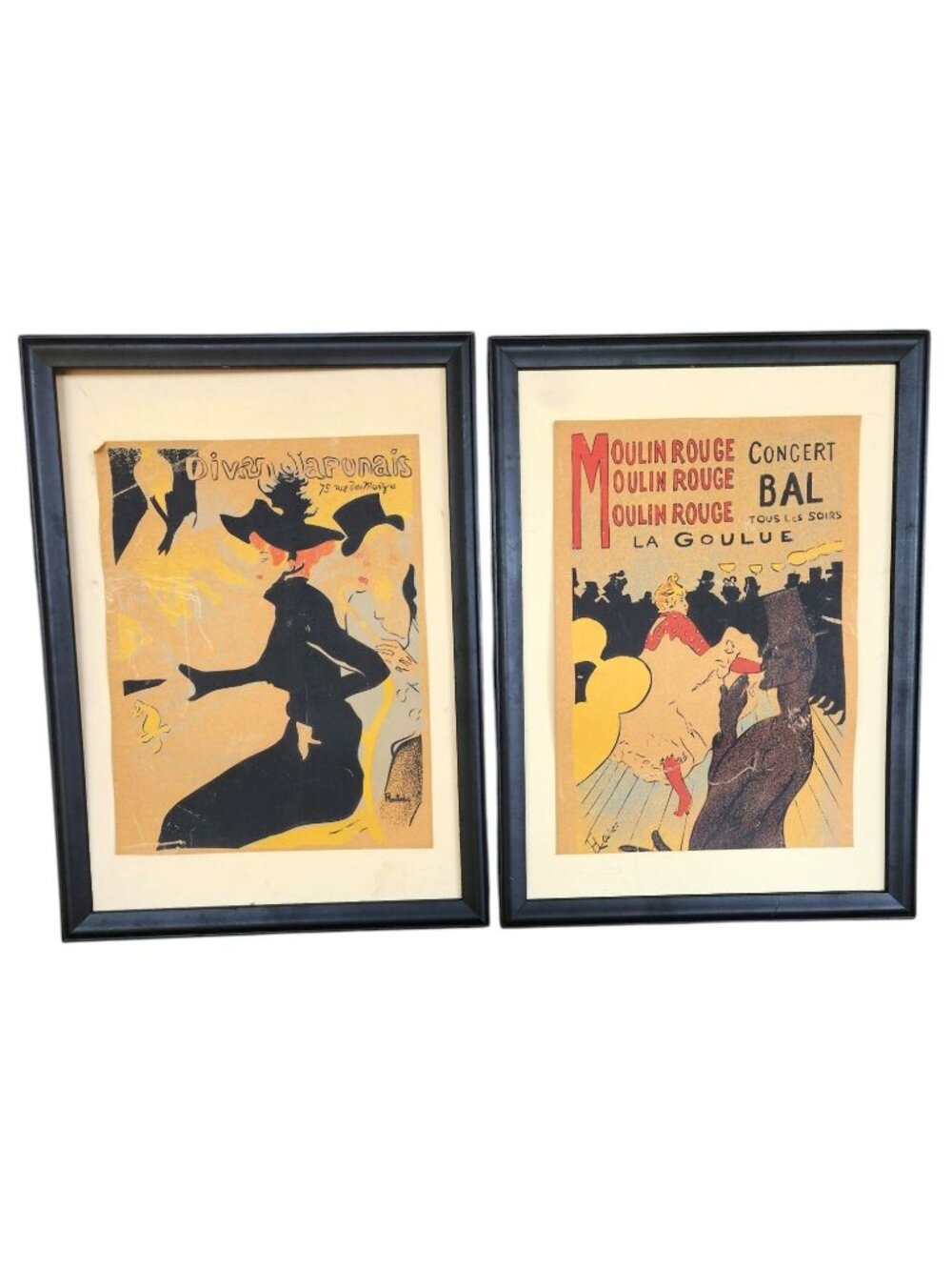 Vintage Toulouse-Lautrec Framed Prints Moulin Rouge Divan Japonais Set of 2